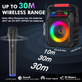 Karaoke Machine, Portable Wireless Speaker with 2 Wireless Microphones for Adults and, Light Effects, Auto-Tune DSP Chip, LED Display Screen, Supports TWS/TF Card/USB/AUX Live Streaming Functionality, for home Entertainment