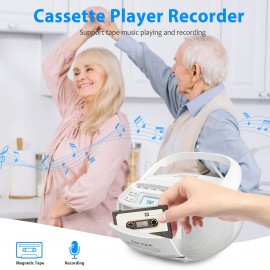 CD & Tape Combo BoomBox with AM/FM Radio, Vintage Stereo Speaker System, LCD Display, AC-Powered (120V) - Compatible with AUX, Headphones - for Home, Bedroom, Office - Ideal for CD, Cassette, AUX Playback - Nostalgic Retro Design, Bedroom Entertainment, Classic Boombox, Reliable Performance, Music Enthusiasts