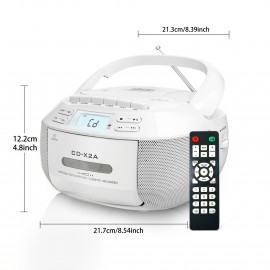 CD & Tape Combo BoomBox with AM/FM Radio, Vintage Stereo Speaker System, LCD Display, AC-Powered (120V) - Compatible with AUX, Headphones - for Home, Bedroom, Office - Ideal for CD, Cassette, AUX Playback - Nostalgic Retro Design, Bedroom Entertainment, Classic Boombox, Reliable Performance, Music Enthusiasts