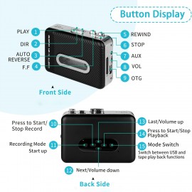 Mini USB Cassette Tape Player Portable Cassette Tape Recorder with Auto Reverse And Stereo Sound USB Audio Cassette to Digital Mp3 Converter Portable music player Cassette Tape Player