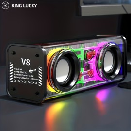 [Kinglucky]V8 - New Wireless Speaker, Portable Subwoofer with LED Lights, Stocking Stuffers, Powerful Crystal Clear Sound, All Day Playtime, BT 5.4, TWS Paring, Small Wireless Speaker for Outdoor, Black, White, Halloween Gift