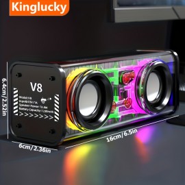 [Kinglucky]V8 - New Wireless Speaker, Portable Subwoofer with LED Lights, Stocking Stuffers, Powerful Crystal Clear Sound, All Day Playtime, BT 5.4, TWS Paring, Small Wireless Speaker for Outdoor, Black, White, Halloween Gift