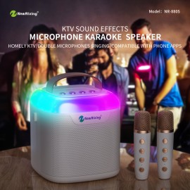 NewRixing Wireless Karaoke Machine with 2 Microphones, Portable Speaker with Bass Boost, USB Type-C Charging, Shock-Resistant, Stereo Audio, Button Control, for Smartphones/Tablets, Non-Waterproof, Ideal for Family Outdoor Parties, Birthday/Halloween/Christmas Gift, 2400mAh Lithium Battery, 1-5W Output