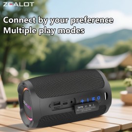Wireless Speaker, 3600mAh Battery, 12H Long Battery Life, RGB LED Lighting, Beach Party, Gym & Shower Use (IPX5 Submersible)