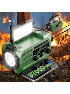 36800mwh 1 pack Emergency Radios for Families with AM/FM, 3-Way Charging (Hand Crank/Solar/USB), Kid-Friendly SOS Alarm, Flashlight, Reading Light, Thermometer, Compass & 10000mAh Power Bank - Peace of Mind for Every Home