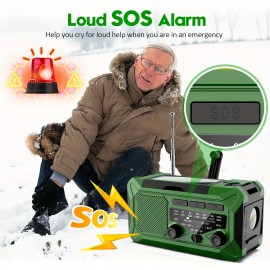 36800mwh 1 pack Emergency Radios for Families with AM/FM, 3-Way Charging (Hand Crank/Solar/USB), Kid-Friendly SOS Alarm, Flashlight, Reading Light, Thermometer, Compass & 10000mAh Power Bank - Peace of Mind for Every Home