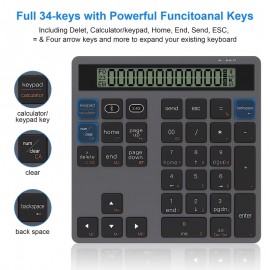 2.4G Dual Mode Wireless Numeric Keyboard with Display Calculator 2in1 Portable Ergonomic Number Keypad for Win/Mac