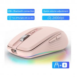 Rechargeable Wireless Mouse BT5.1/BT/2.4G Dual Mode, RGB Backlit with 4 Color Modes, -C, Quiet Click ABS Tracking, Long Range Computer Mouse for PC/Laptop/Smartphone (Compatible with /) - Compatible with //PS3
