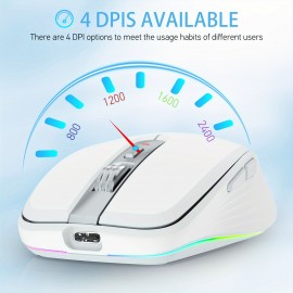 Rechargeable Wireless Mouse BT5.1/BT/2.4G Dual Mode, RGB Backlit with 4 Color Modes, -C, Quiet Click ABS Tracking, Long Range Computer Mouse for PC/Laptop/Smartphone (Compatible with /) - Compatible with //PS3