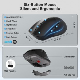 Wireless Keyboard and Mouse Combo 2 4G Full Size Wave Keys Ergonomic Keyboard with Wrist Rest Phone Holder 3 Level DPI Wireless Silent Mouse with 6 Buttons for Windows Mac OS Laptop PC Black