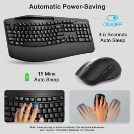 Wireless Keyboard and Mouse Combo 2 4G Full Size Wave Keys Ergonomic Keyboard with Wrist Rest Phone Holder 3 Level DPI Wireless Silent Mouse with 6 Buttons for Windows Mac OS Laptop PC Black