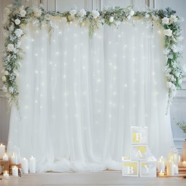 2pcs Champagne Tulle Backdrop Decor - 5.2x10ft, Sheer, with Lights String for Parties, Wedding, Birthday, Photo Shoots