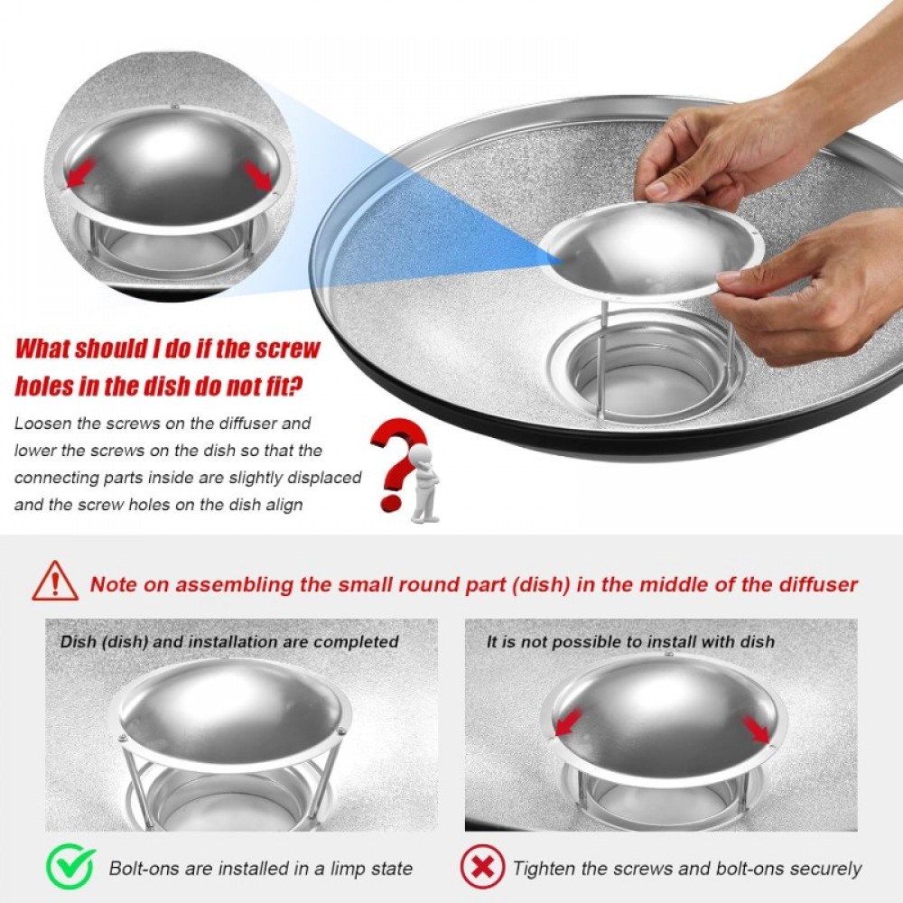 16 inch 42cm Standard Reflector Beauty Dish with Honeycomb Grid Diffuser Sock and Bag for Bowens Mount Studio Strobe Flash Light Like Neewer VC 400HS VE 300 Godox AD200 AD180 AD360 Silver