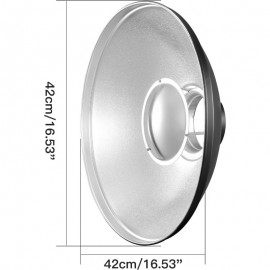 16 inch 42cm Standard Reflector Beauty Dish with Honeycomb Grid Diffuser Sock and Bag for Bowens Mount Studio Strobe Flash Light Like Neewer VC 400HS VE 300 Godox AD200 AD180 AD360 Silver