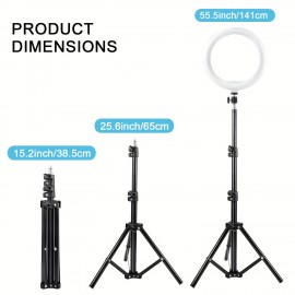 10-Inch Ring Light with 43-Inch Selfie Stick Tripod, LED Ring Light with Stand And Mobile Phone Holder, Compatible with Mobile Phones, Cameras