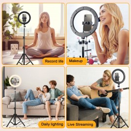 10-Inch Ring Light with 43-Inch Selfie Stick Tripod, LED Ring Light with Stand And Mobile Phone Holder, Compatible with Mobile Phones, Cameras