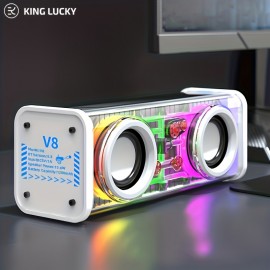 [Kinglucky]V8 - New Wireless Speaker, Portable Subwoofer with LED Lights, Stocking Stuffers, Powerful Crystal Clear Sound, All Day Playtime, BT 5.4, TWS Paring, Small Wireless Speaker for Outdoor, Black, White, Halloween Gift