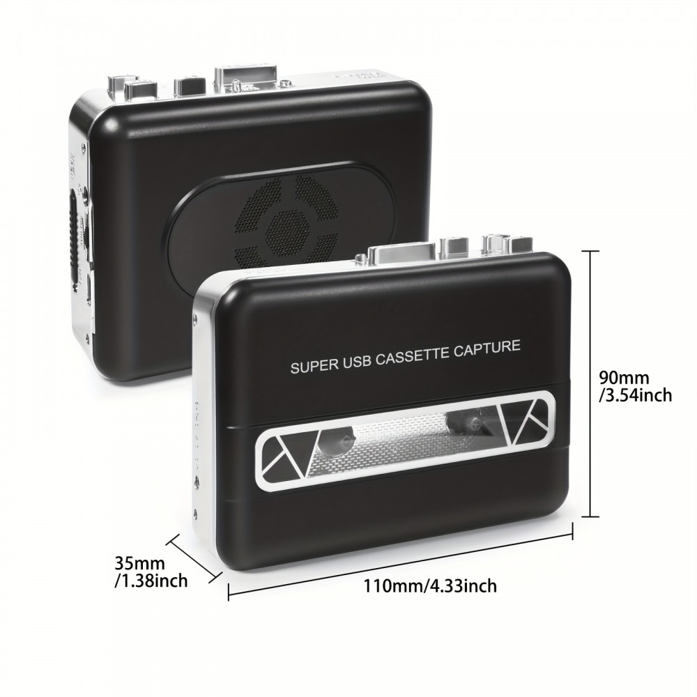 1pc Portable Auto Reverse Cassette Tape Player, USB Powered, Clear Stereo Sound, with Speaker & Headphone Jack, Cassette to MP3 Converter, Dual Power Mode (USB/Battery), Operating Voltage ≤36V - No Battery Included