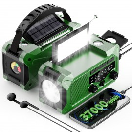 36800mwh 1 pack Emergency Radios for Families with AM/FM, 3-Way Charging (Hand Crank/Solar/USB), Kid-Friendly SOS Alarm, Flashlight, Reading Light, Thermometer, Compass & 10000mAh Power Bank - Peace of Mind for Every Home