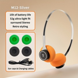 bosdd Retro Wireless Over-Ear Headphones Wireless, 15H Battery, 52g Lightweight, Touch Control, Noise-Free Sound, -C, Compatible with iPhone/, Painless Fit for Music, Sports, Gaming (Black/Yellow) - Low Latency