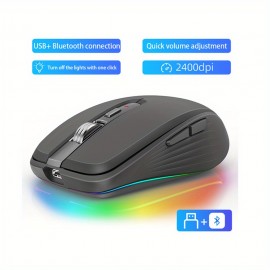 Rechargeable Wireless Mouse BT5.1/BT/2.4G Dual Mode, RGB Backlit with 4 Color Modes, -C, Quiet Click ABS Tracking, Long Range Computer Mouse for PC/Laptop/Smartphone (Compatible with /) - Compatible with //PS3