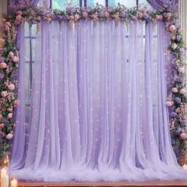 2pcs Champagne Tulle Backdrop Decor - 5.2x10ft, Sheer, with Lights String for Parties, Wedding, Birthday, Photo Shoots