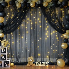 2pcs Champagne Tulle Backdrop Decor - 5.2x10ft, Sheer, with Lights String for Parties, Wedding, Birthday, Photo Shoots
